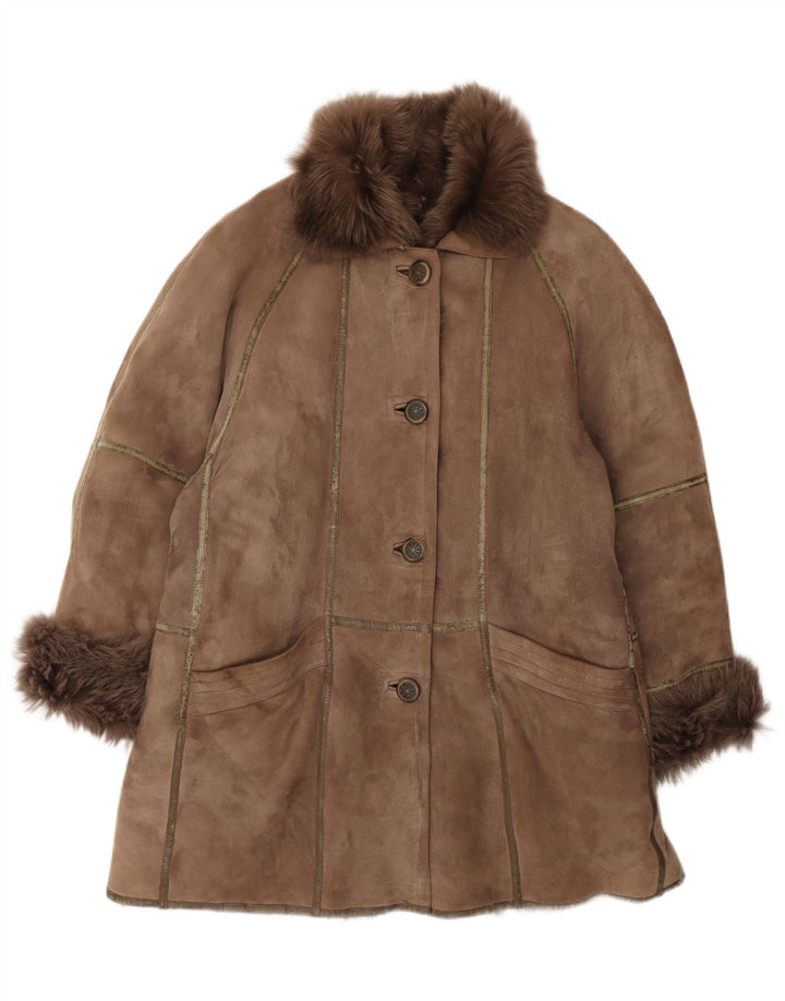 Casaco feminino vintage de corte grande IT 44 Shearling marrom médio