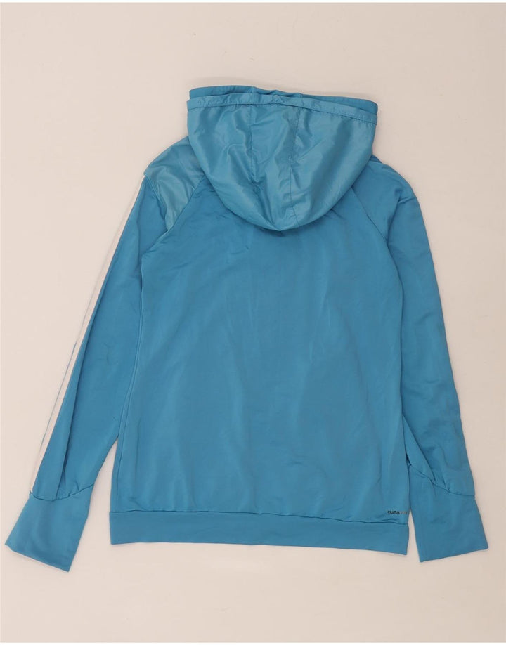 Suéter adidas feminino com capuz e zíper UK 10 pequeno azul poliéster