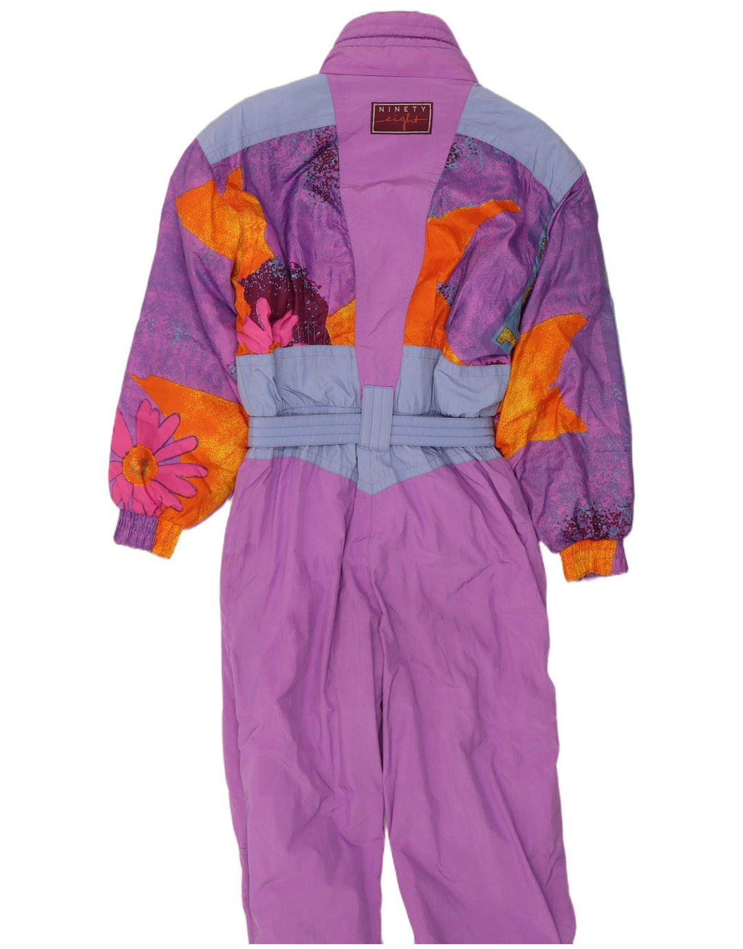 Macacão de esqui feminino Ninety Eight UK 14 médio roxo colorblock retrô