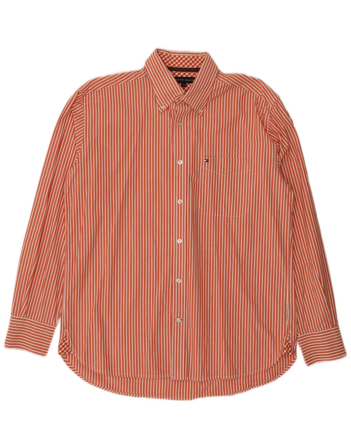Camisa masculina Tommy Hilfiger de algodão listrado laranja médio