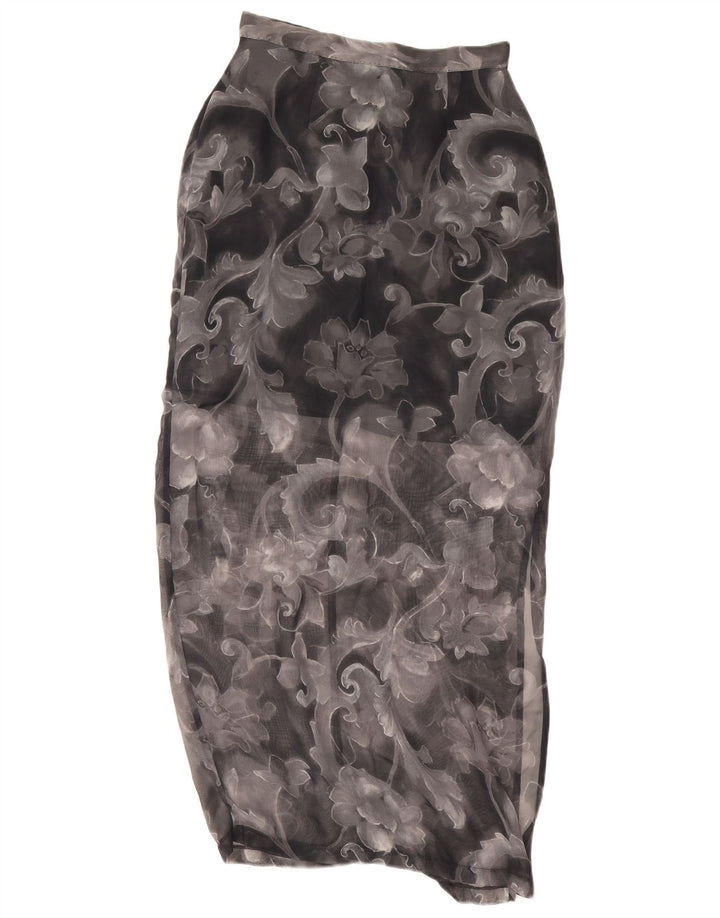 Saia midi feminina vintage W26 pequena floral preta