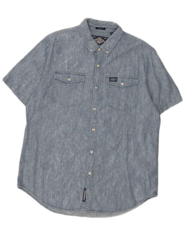 Camisa masculina Superdry de manga curta regular fit 2XL algodão listrado azul