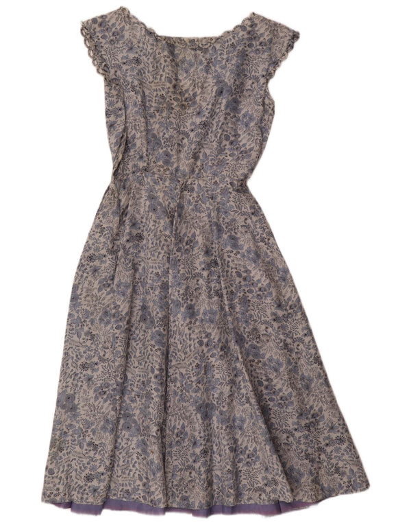 Vestido vintage feminino linha A UK 12 médio azul floral