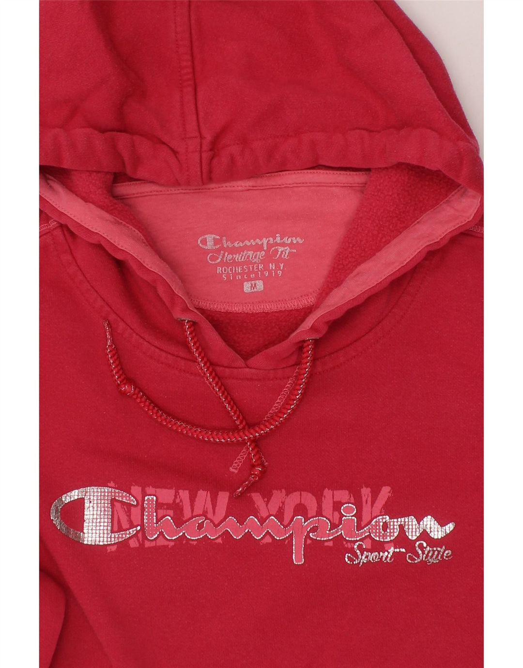 CHAMPION Womens Graphic Hoodie Jumper UK 14 Medium Pink Cotton Vintage Champion and Second-Hand Champion from Messina Hembry 