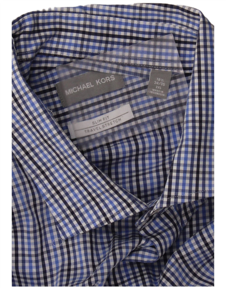 Camisa masculina MICHAEL KORS Slim Fit tamanho 18 1/2 2XL algodão xadrez azul