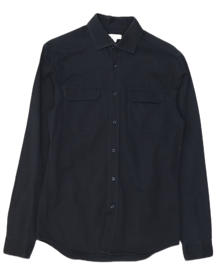 Camisa masculina Reiss pequena algodão azul marinho