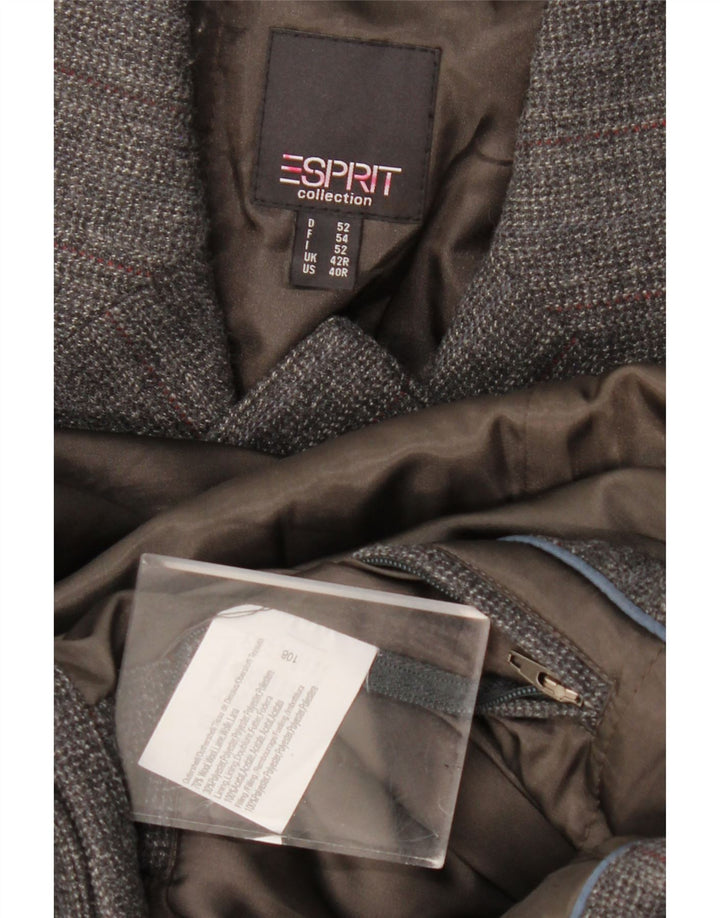 Jaqueta Blazer Esprit Masculina Longline 3 Botões Reino Unido 42 XL Lã Cinza