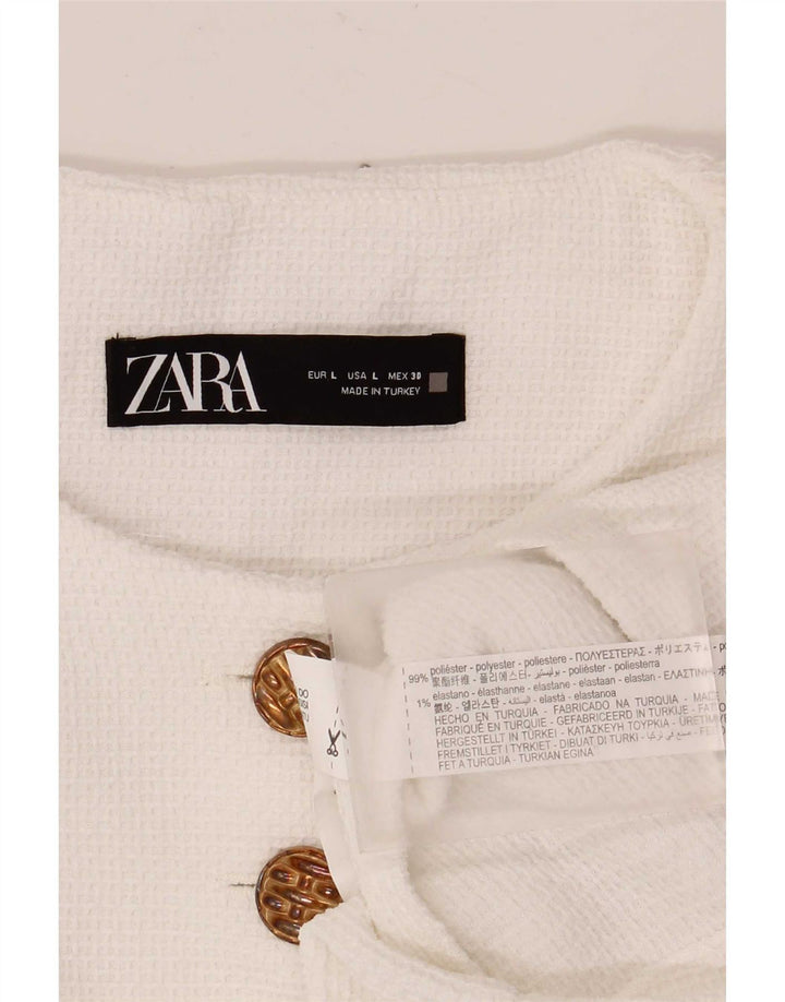 Jaqueta Bolero Feminina Zara Reino Unido 16 Grande Poliéster Branco