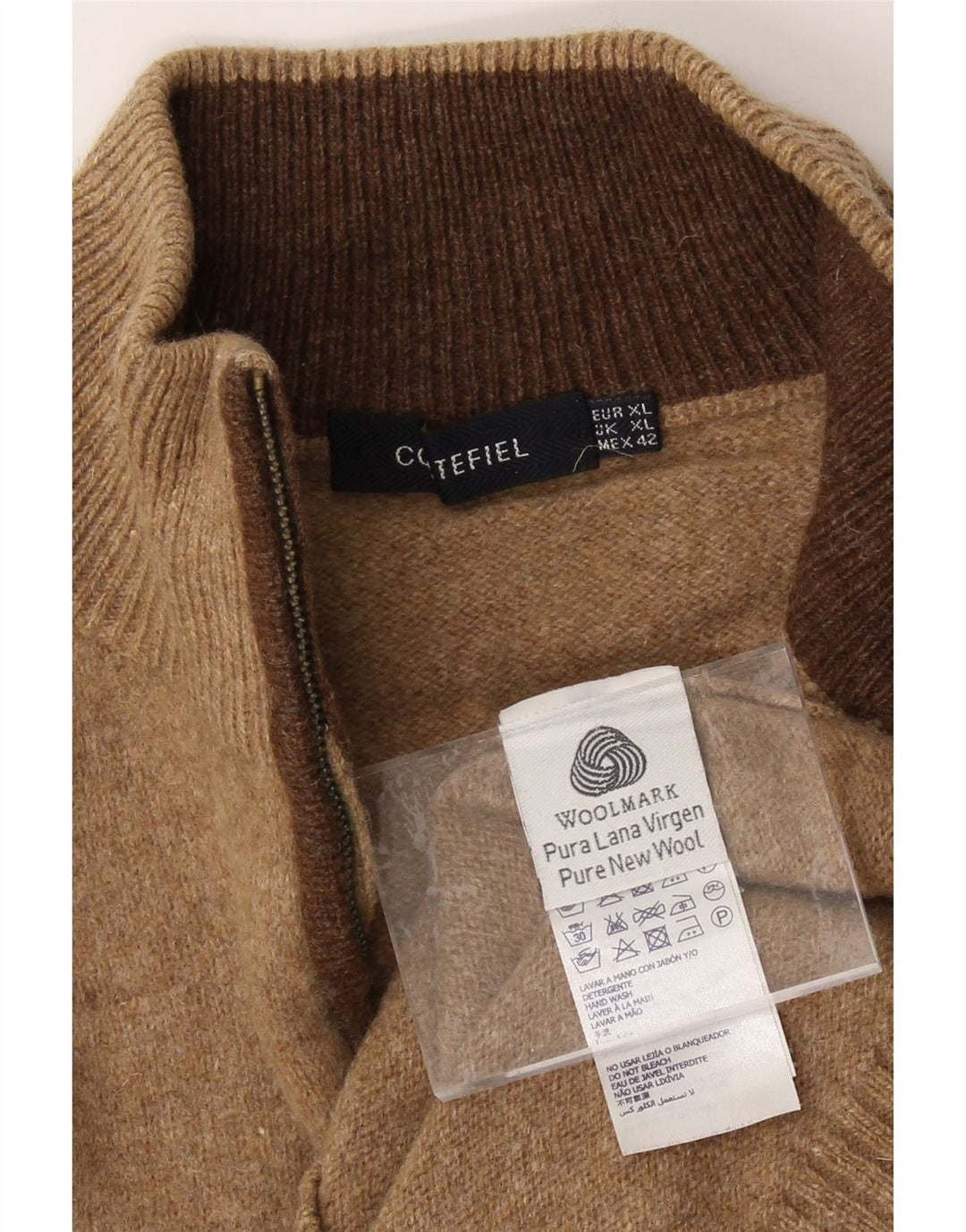 CORTEFIEL Womens Zip Neck Jumper Sweater UK 18 XL Beige Wool Vintage Cortefiel and Second-Hand Cortefiel from Messina Hembry 