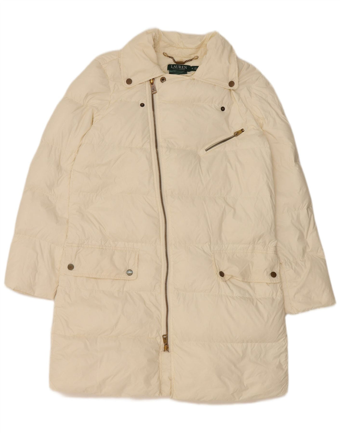 Casaco acolchoado feminino Ralph Lauren UK 14 médio off white nylon