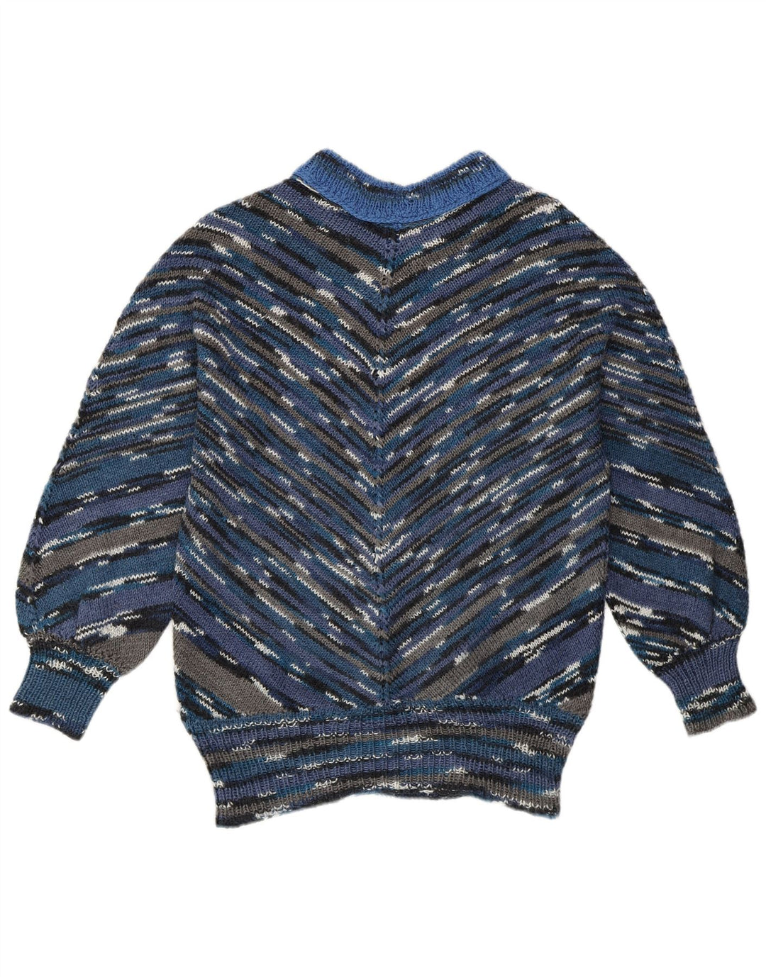 Suéter feminino vintage com gola tartaruga Reino Unido 16 grande Chevron multicolorido