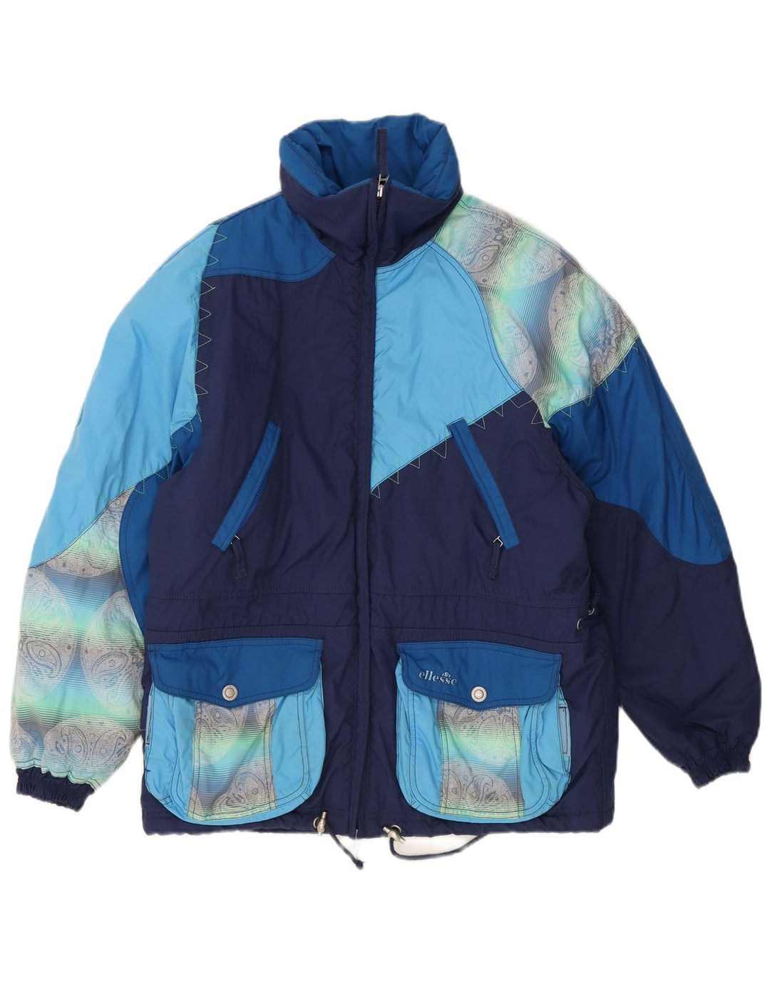 Jaqueta de esqui grande Ellesse feminina US 8 médio azul marinho colorblock