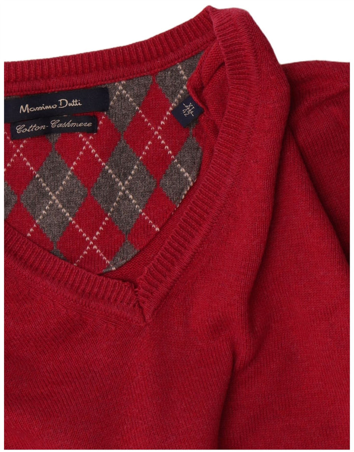 Suéter masculino Massimo Dutti com decote em V XL algodão vermelho