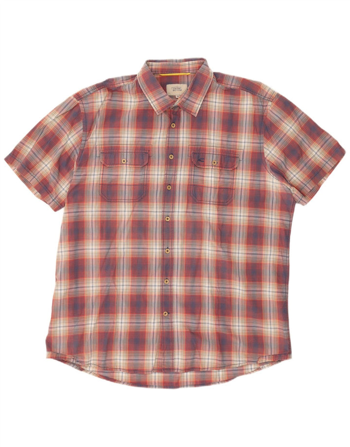CAMEL ACTIVE Camisa masculina de manga curta de ajuste regular XL vermelho algodão xadrez