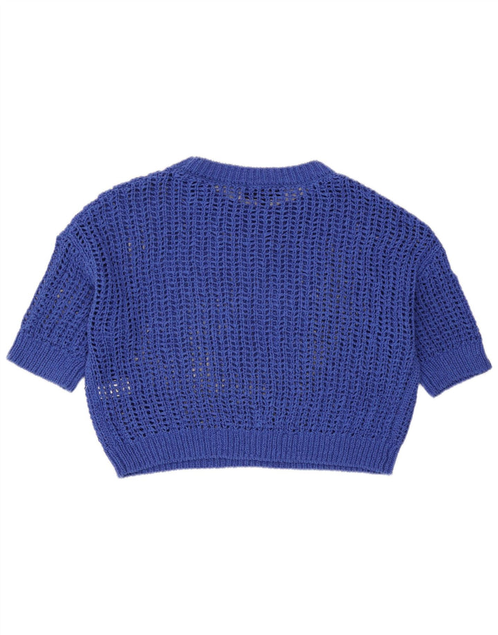 Zara blusa feminina oversized transparente de malha Reino Unido 10 algodão azul pequeno