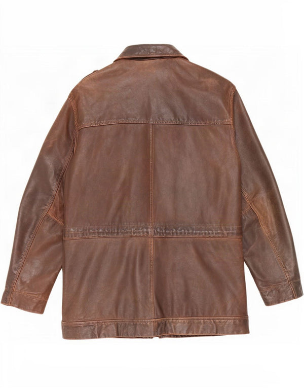 Jaqueta de couro militar masculina vintage UK 36 pequena marrom