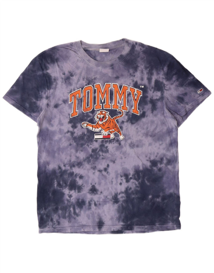 Camiseta masculina TOMMY HILFIGER com estampa gráfica grande de algodão tie-dye azul