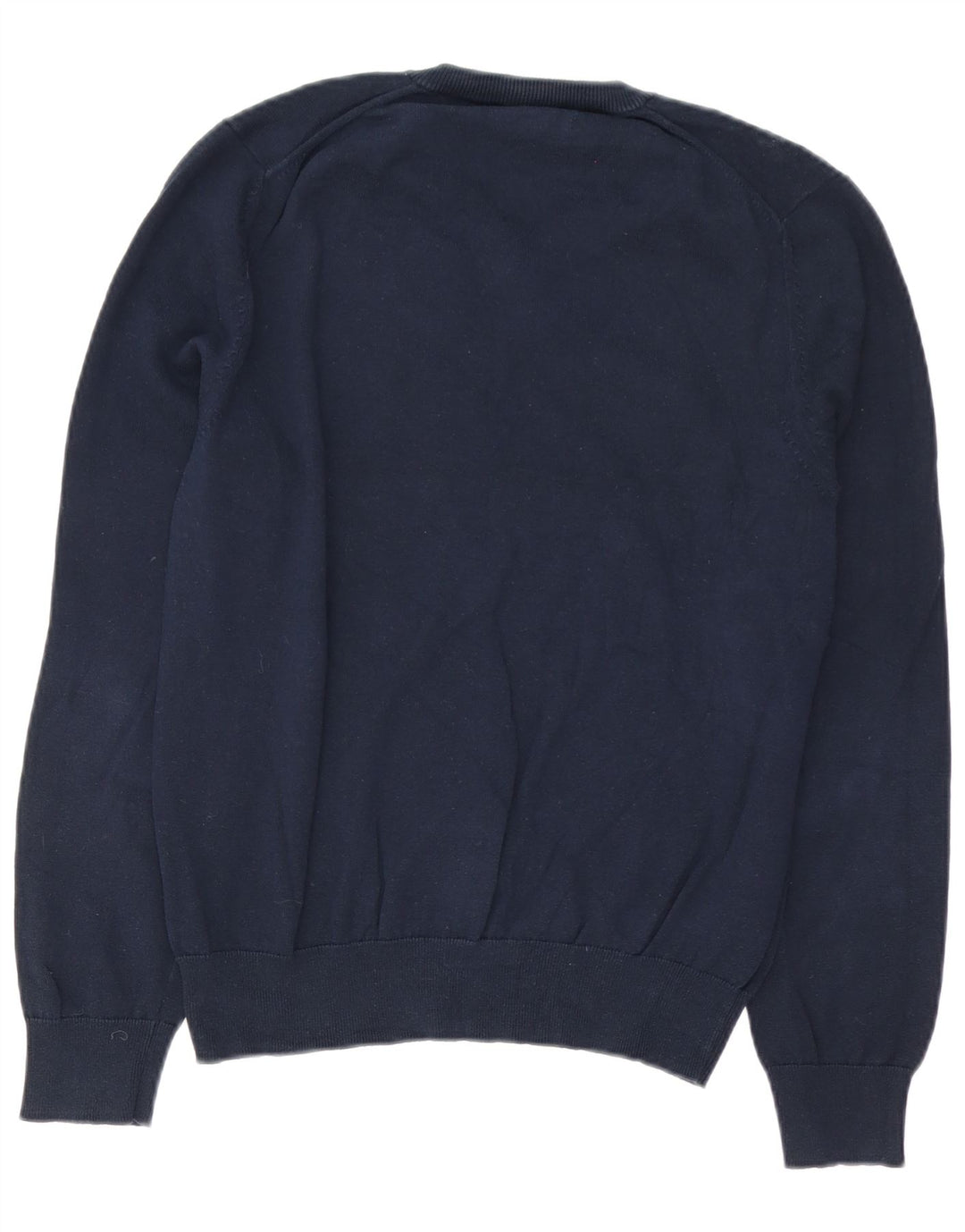 Suéter masculino Marks & Spencer com decote em V, algodão azul marinho médio