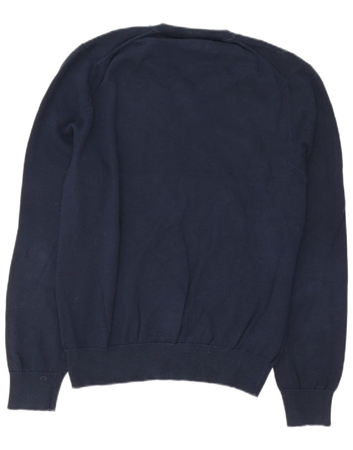 Suéter masculino Marks & Spencer com decote em V, algodão azul marinho médio