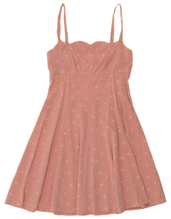 Vestido feminino VINTAGE sem mangas evasê UK 6 XS rosa floral