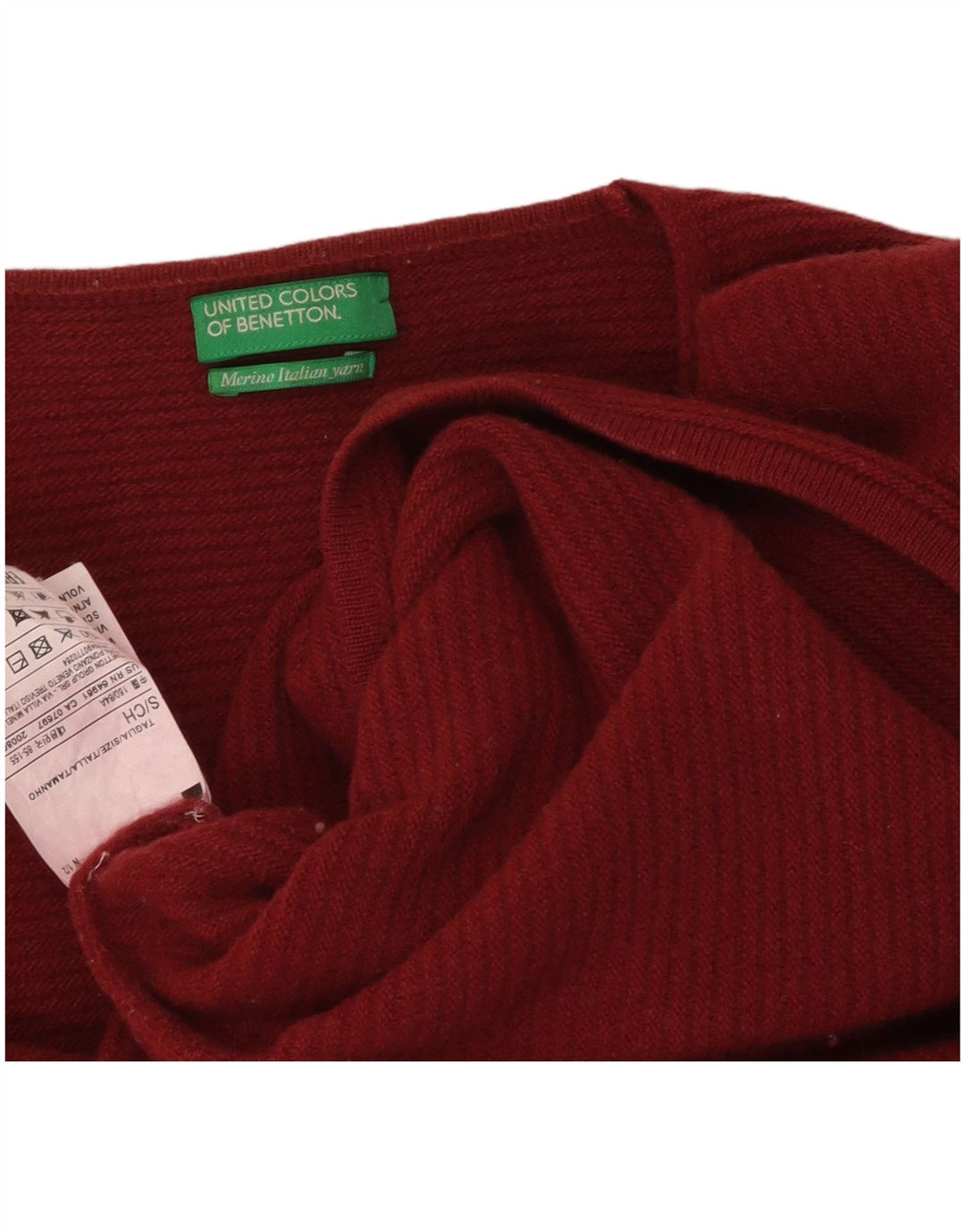 Suéter feminino Benetton com decote em V Reino Unido 10 lã virgem vermelha pequena