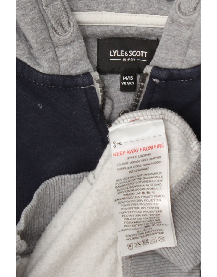 LYLE & SCOTT Boys Zip Hoodie Sweater 14-15 Years Grey Colourblock Cotton Vintage Lyle & Scott and Second-Hand Lyle & Scott from Messina Hembry 