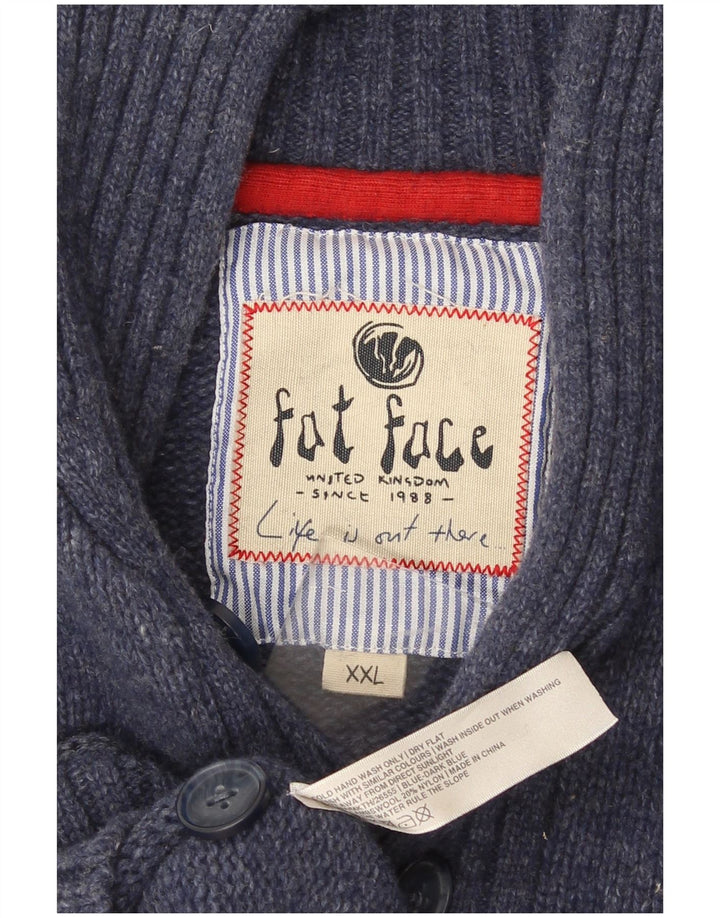 Suéter masculino Fat Face com gola xale 2XL lã de cordeiro azul marinho