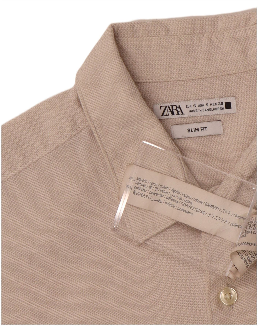 Camisa masculina ZARA Slim Fit pequena de algodão off white