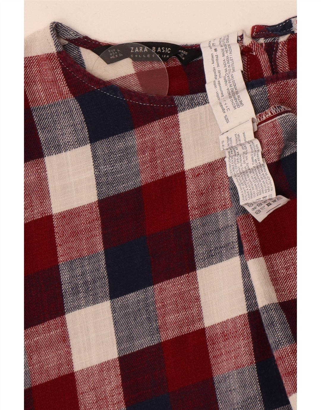 Blusa feminina de manga curta Zara Reino Unido 16 grande xadrez multicolorido