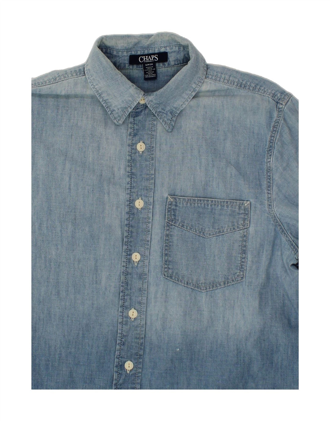 CHAPS Mens Denim Shirt Small Blue Colourblock Cotton Vintage Chaps and Second-Hand Chaps from Messina Hembry 