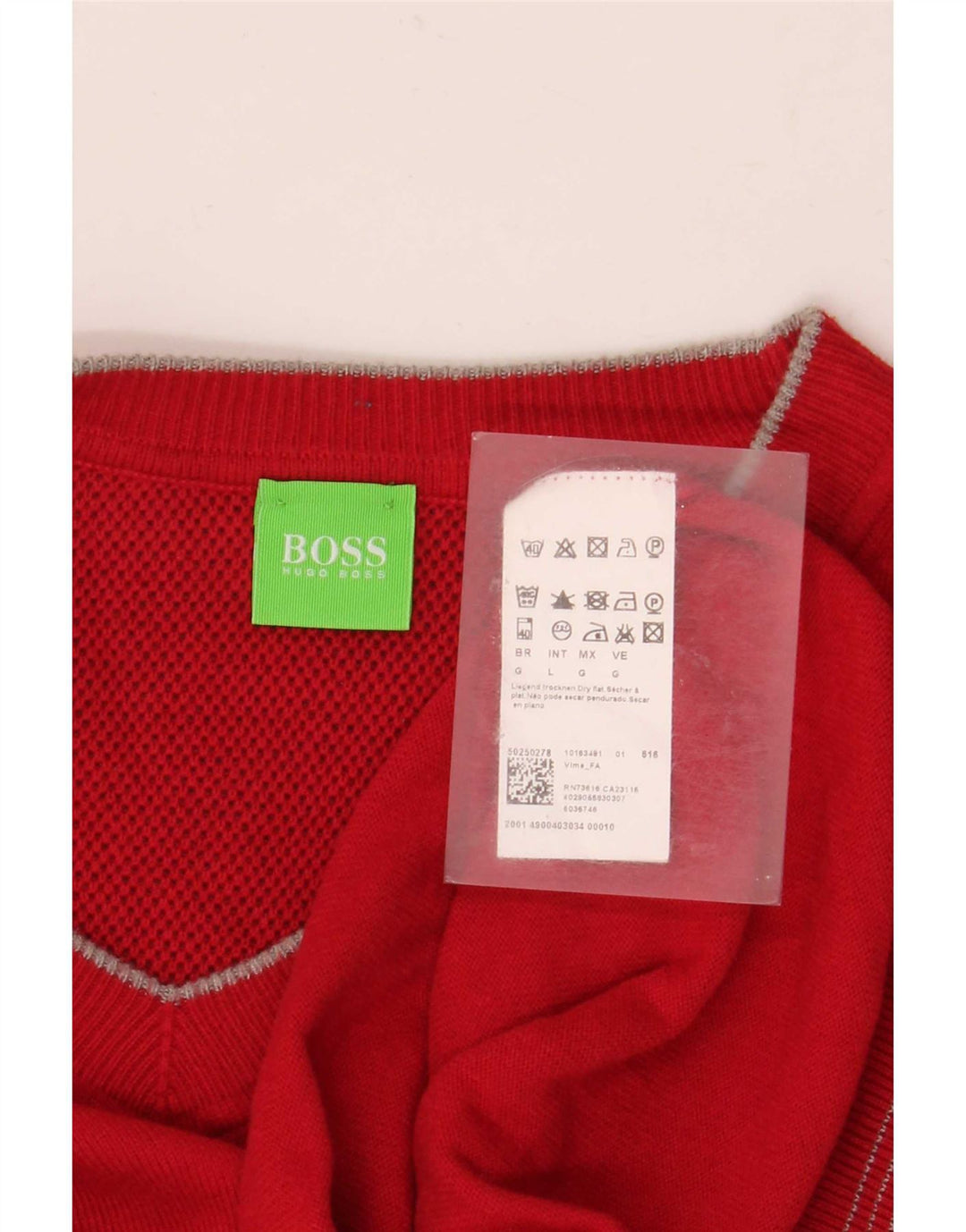Suéter masculino Hugo Boss com decote em V grande poliacrílico vermelho