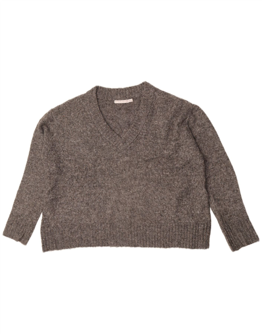 Zara Suéter feminino oversized com decote em V Reino Unido 10 pequeno cinza manchado