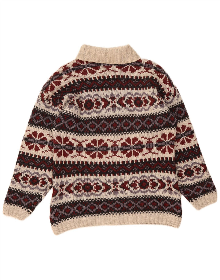 Suéter vintage masculino com gola redonda, médio multicolorido de lã Fair Isle