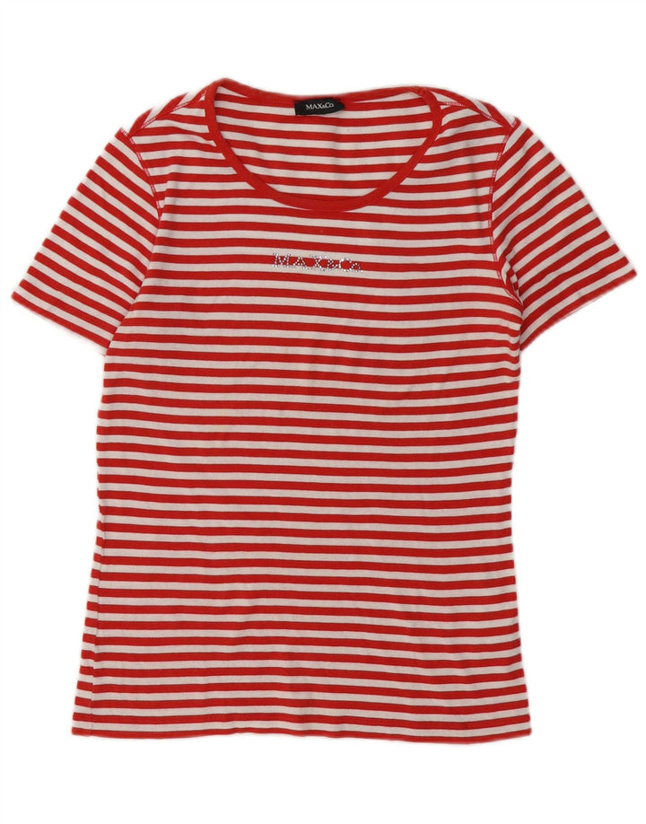 Camiseta feminina gráfica Max & Co. UK 12 algodão listrado vermelho médio