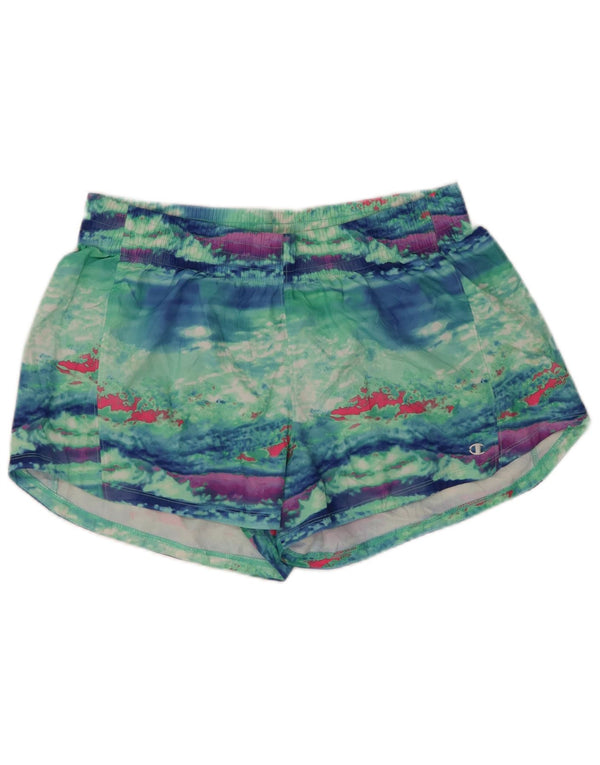 Shorts esportivo feminino Champion com padrão abstrato UK 18 XL verde poliéster