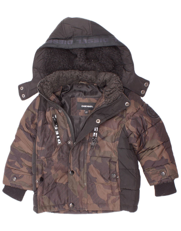 Jaqueta diesel acolchoada com capuz gráfico para meninos 18-24 meses cinza camuflada