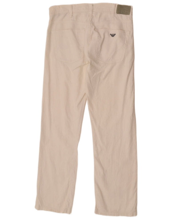 Armani Mens Straight Casual Trousers W33 L30 Off White Linen