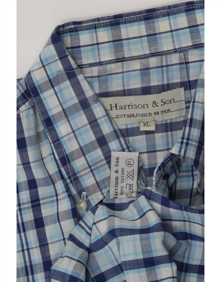 Camisa masculina de manga curta Harrison & Son XL azul xadrez algodão