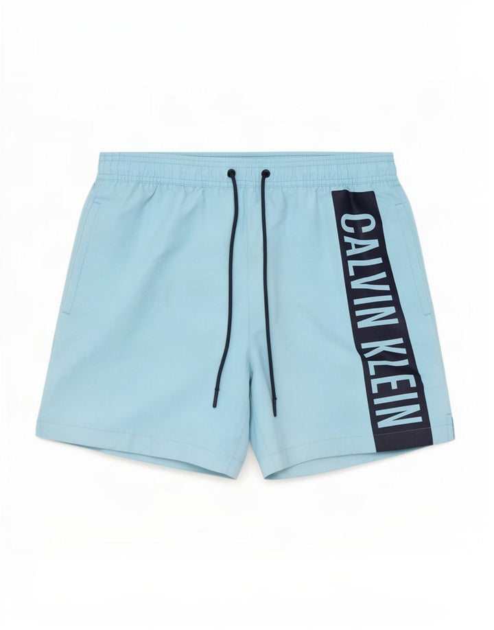 Calvin Klein Shorts de natação masculino gráfico pequeno azul colorblock poliéster