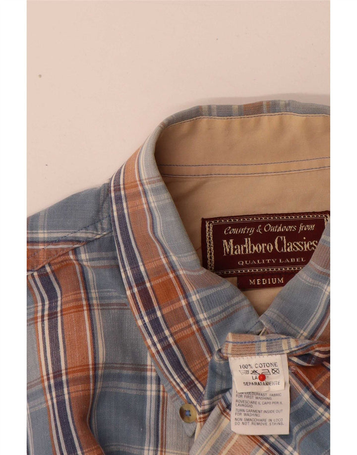 Camisa masculina Marlboro Classics de algodão xadrez azul médio