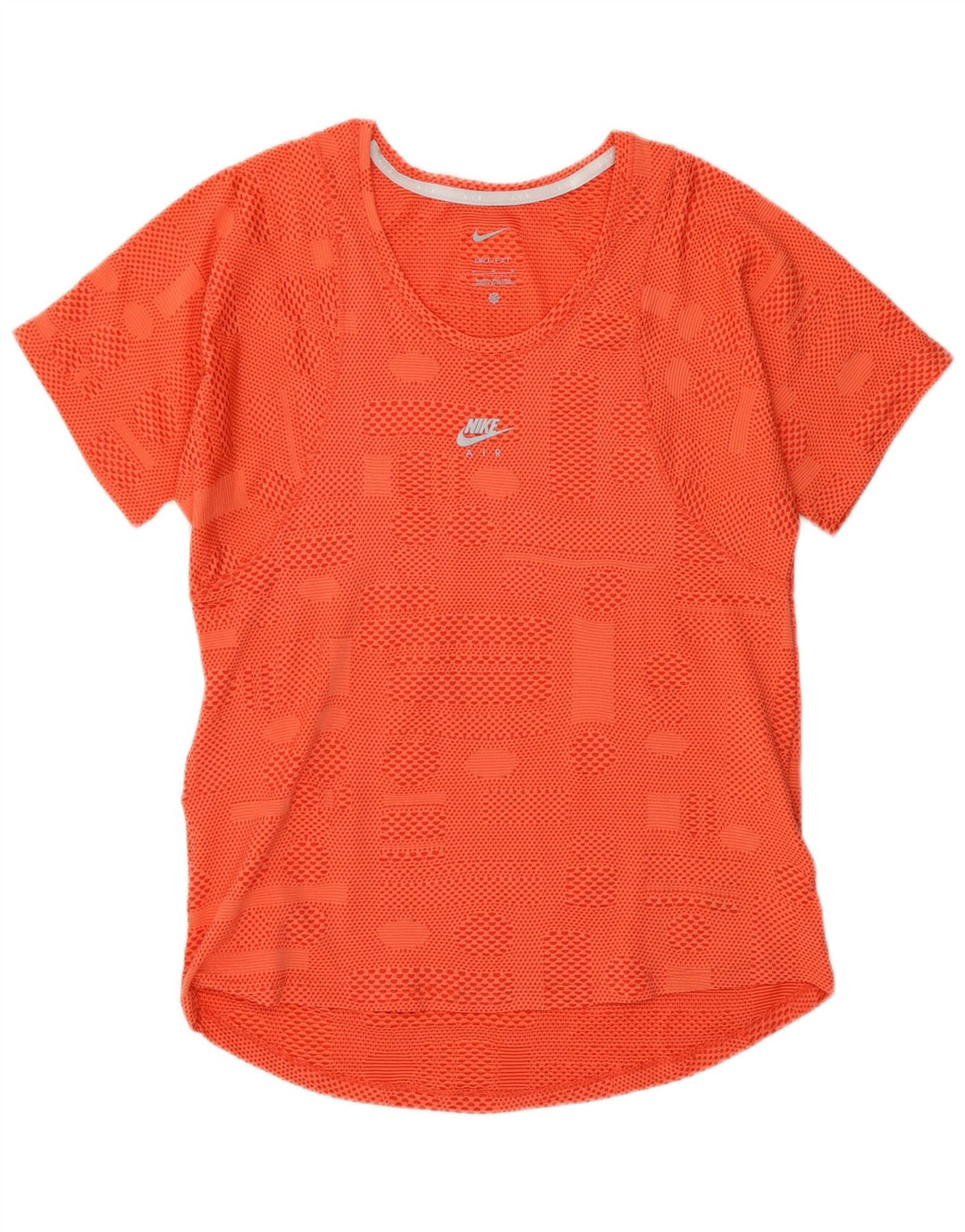 Camiseta feminina Nike Dri Fit Top UK 12 poliéster geométrico laranja médio