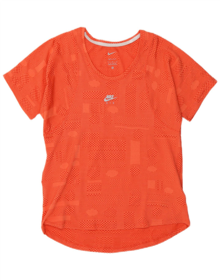 Camiseta feminina Nike Dri Fit Top UK 12 poliéster geométrico laranja médio