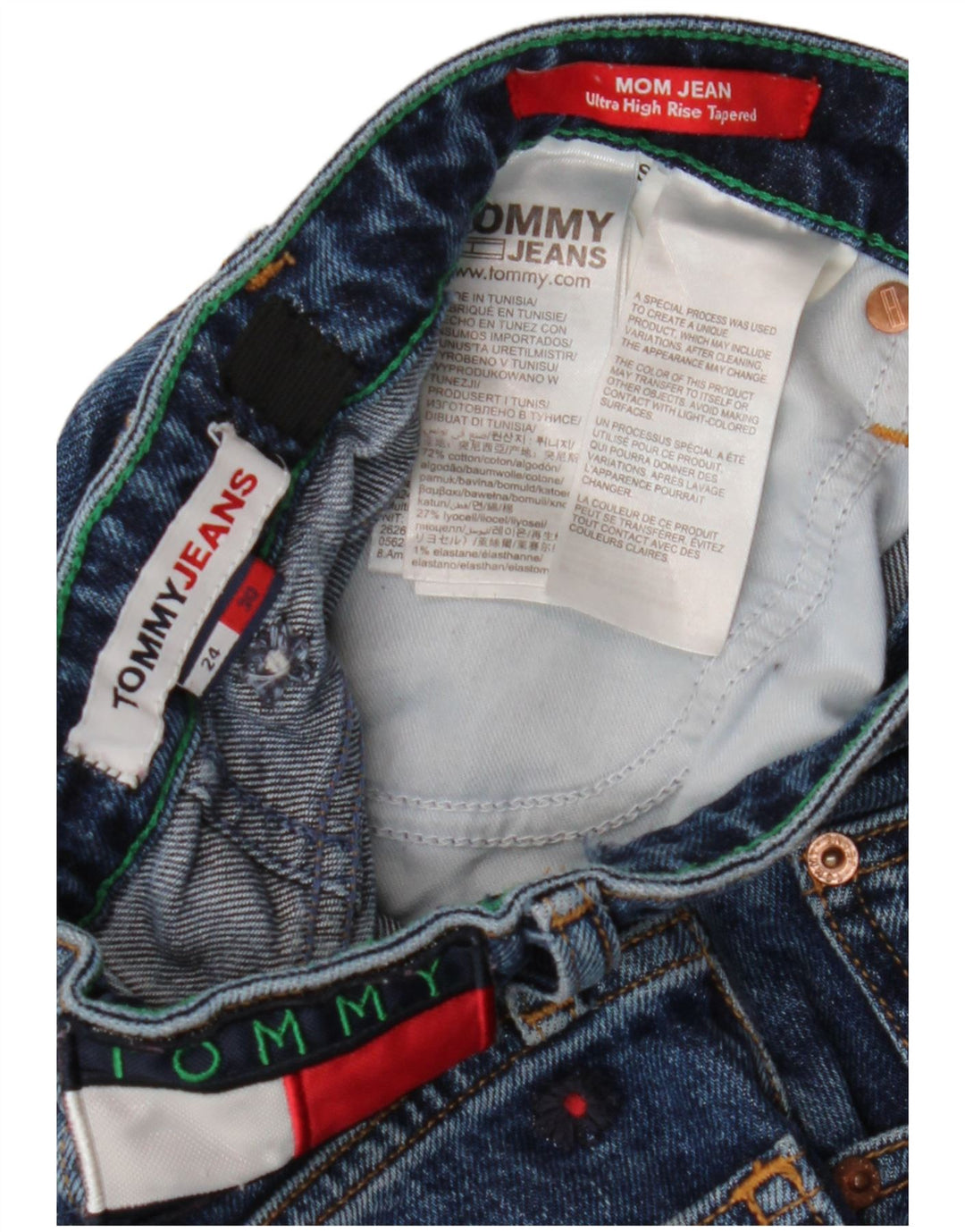 TOMMY HILFIGER Womens Mom Jean High Rise Tapered Jeans W24 L25 Blue Floral Vintage Tommy Hilfiger and Second-Hand Tommy Hilfiger from Messina Hembry 