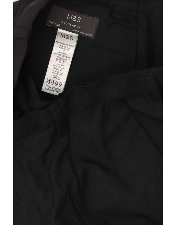 Calça Chino Masculina Marks & Spencer Regular Fit W34 L33 Poliéster Preto
