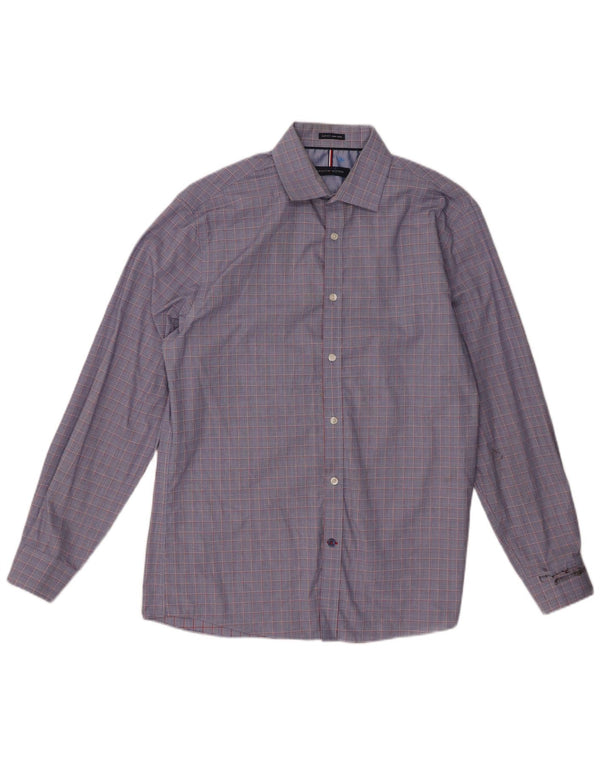 Camisa masculina Tommy Hilfiger Slim Fit tamanho 15 1/2 algodão xadrez azul médio