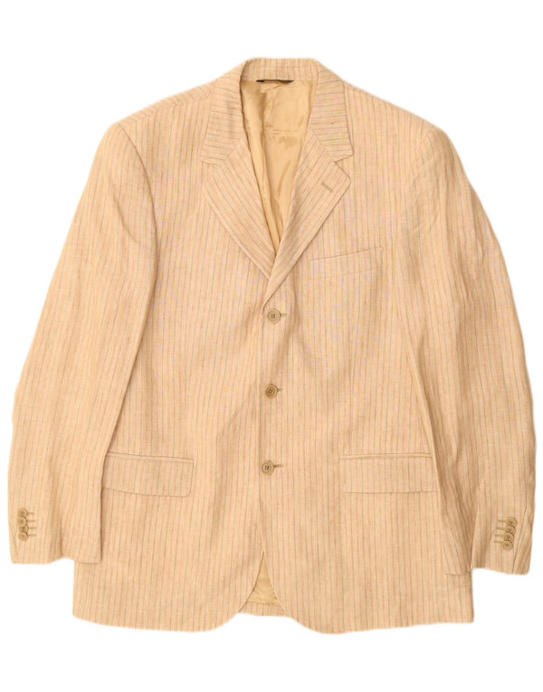 Jaqueta blazer masculina vintage com 3 botões IT 52 XL bege risca de giz linho