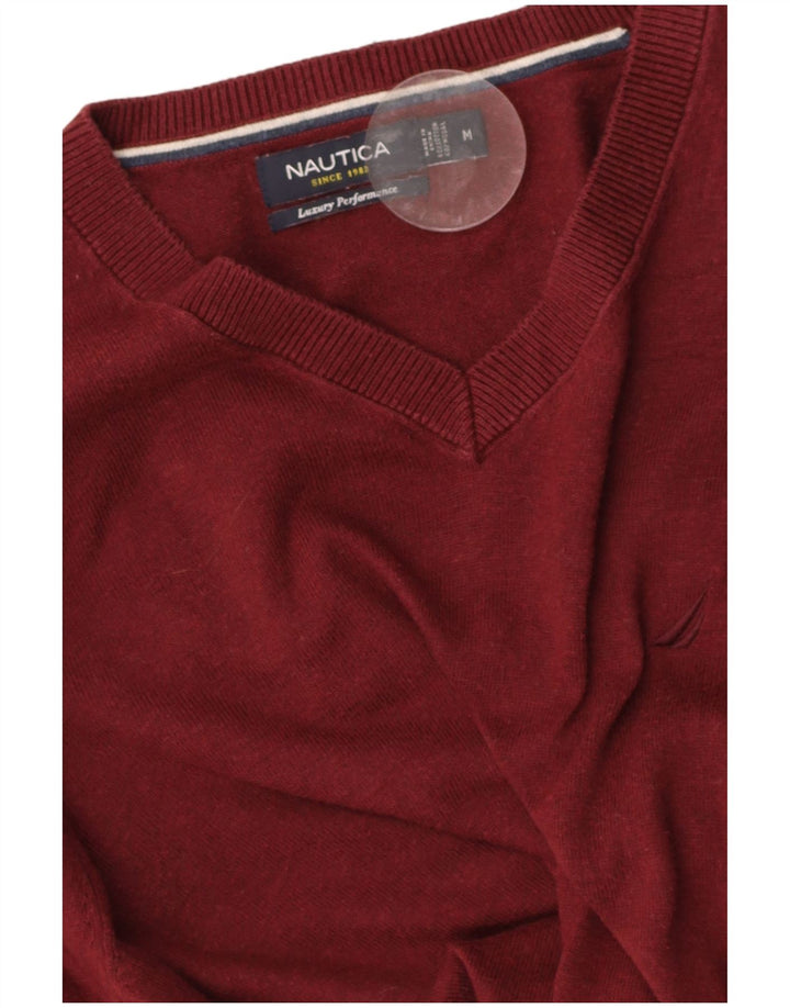 Suéter masculino NAUTICA com decote em V médio algodão Borgonha