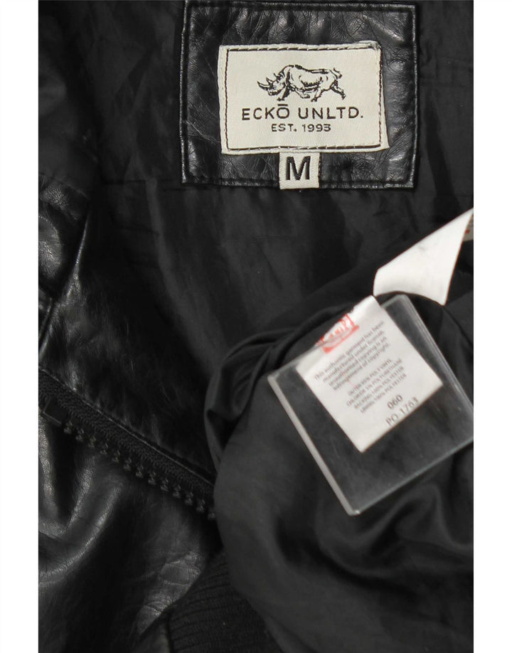 Jaqueta bomber masculina de couro sintético com capuz Ecko Unltd Reino Unido 38 médio preto