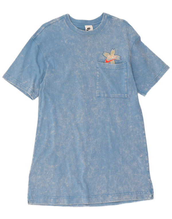 Camiseta feminina Nike UK 10 pequena azul tie-dye algodão