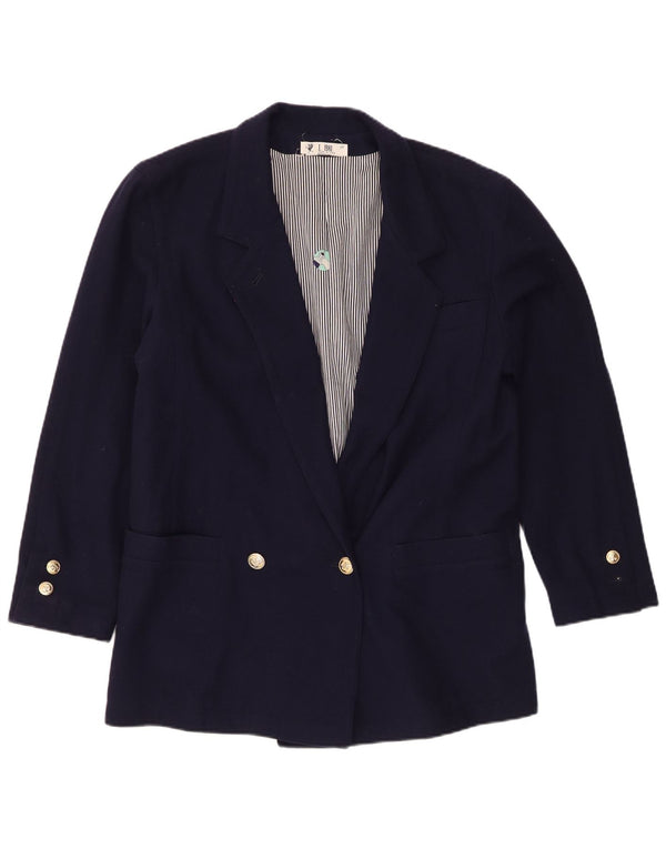 Jaqueta blazer feminina vintage com peito duplo IT 46 grande azul marinho